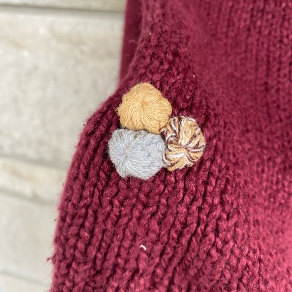 Vtg Cherokee Maroon Floral Detail Grandma Cottagecore Thick Knit Cardigan Sz L - Picture 3 of 10